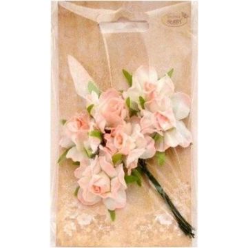 Kwiatki materiałowe jasnorózowo-białe 3cm 6szt