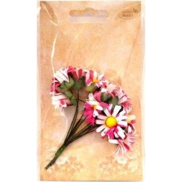 Margerytki materiałowe różowo-białe 2cm 12szt