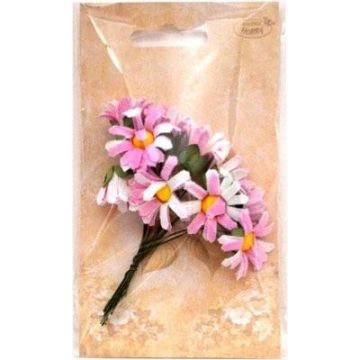 Margerytki materiałowe jasnoróżowo-białe 2cm 12szt
