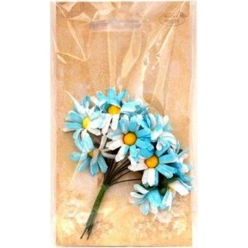 Margerytki materiałowe niebiesko-białe 2cm 12szt