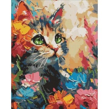 Diamentowa mozaika - Puszysty kot 40x50cm