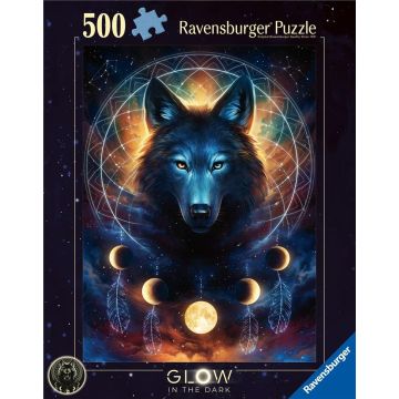 Puzzle 500 świecące - Wilk i księżyce