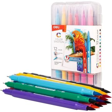 Flamastry dwustronne Color Emotio 12 kolorów DELI
