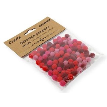 Dekoracje pompony 1cm mix czerwony 120szt