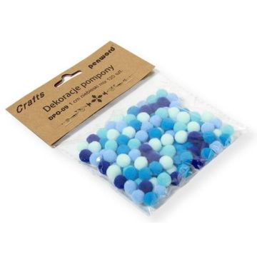 Dekoracje pompony 1cm mix niebieski 120szt