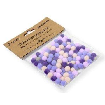 Dekoracje pompony 1cm mix fioletowy 120szt