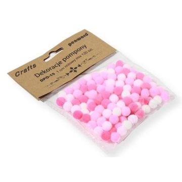 Dekoracje pompony 1cm mix różowy 120szt