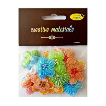 Aplikacje materiał. kwiatki z kryształ 3,2cm 20szt
