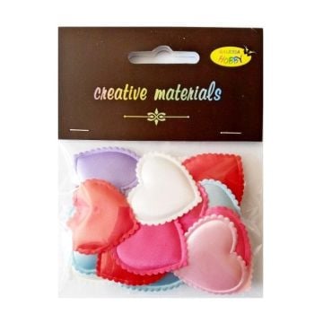 Aplikacje materiałowe serca 3,5cm 18 szt MIX