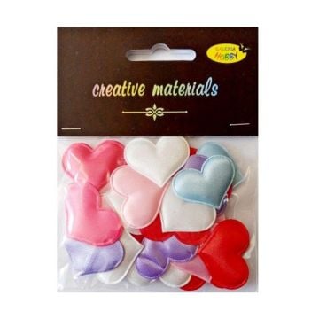Aplikacje materiałowe serca 3cm 30szt MIX