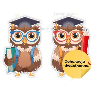 Dekoracje szkolne - Duże sowy w beretach