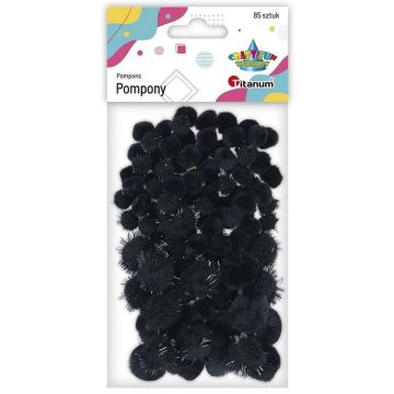 Pompony akrylowe i brokatowe 85szt czarne