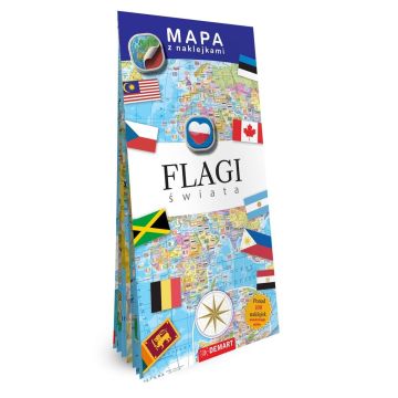 Mapa z naklejkami. Flagi świata