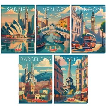 Zeszyt A5/60K kratka z margines Retro City (10szt)