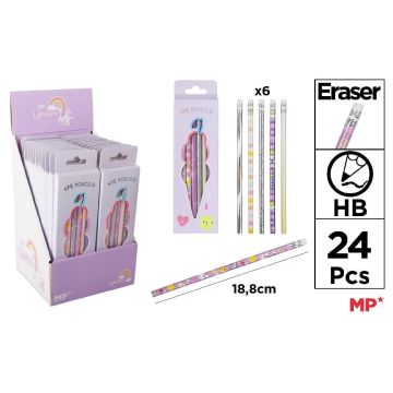 Ołówek z gumką Unicorn 6szt