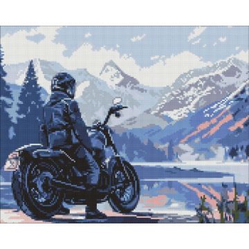 Diamentowa mozaika - Motocyklista w górach 40x50cm