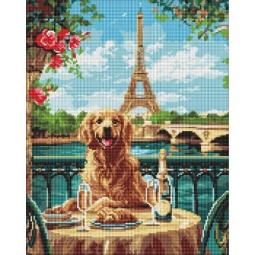 Diamentowa mozaika - Retriever w Paryżu 40x50cm