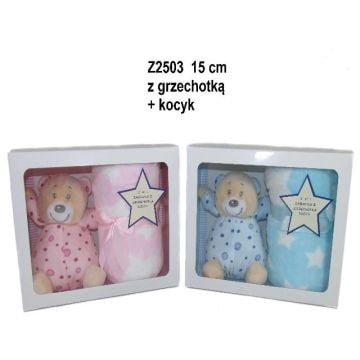 Zwierzęta z kocykiem i grzechotką 15cm MIX