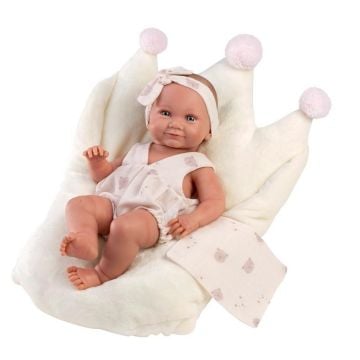 Lalka winylowa bobas Nica w białym śpiworku 40cm