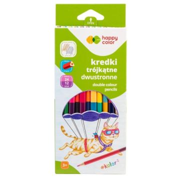 Kredki trójkątne 12szt 24 kolory HAPPY COLOR