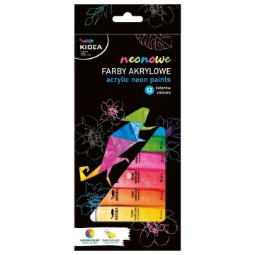 Farby akrylowe neonowe 12x12ml KIDEA