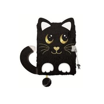 Pamiętnik z kłódką A5/96K 3D włochacz Night Cat