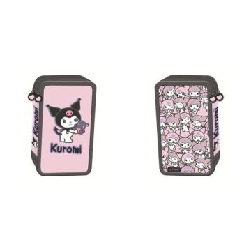 Piórnik potrójny z wyposażeniem Kuromi pink