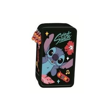Piórnik potrójny z wyposażeniem Stitch black Aloha
