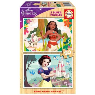 Puzzle drewniane 2x50 Vaiana Królewna Śnieżka