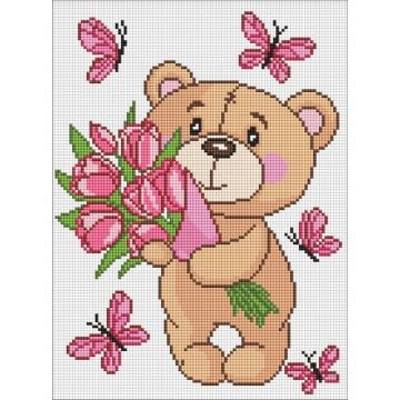 Diamentowa mozaika - Uroczy pluszowy miś 30x40cm