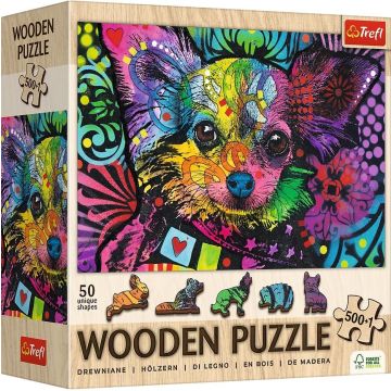 Puzzle drewniane 500+1 Kolorowy szczeniak TREFL