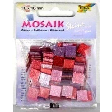 Mozaika kamyczki brokatowe 10x10mm różowa