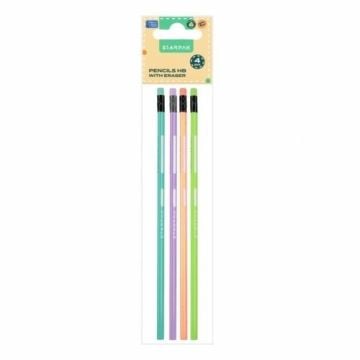 Ołówek z gumką HB trójkątny pastel 4szt
