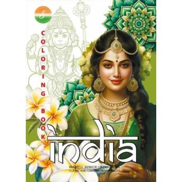 Kolorowanka A4 pionowa 8 obrazków India zielony