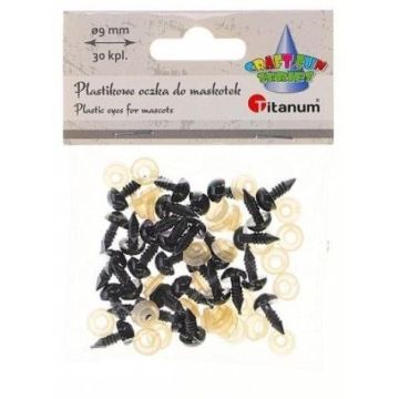 Oczy do maskotek plastikowe 9mm z mocowaniem 30szt