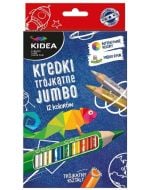 Kredki trójkątne grube 12 kolorów KIDEA