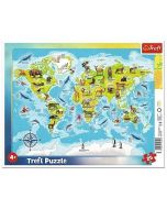 Puzzle ramkowe 25 Mapa świata ze zwierzętami TREFL