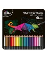Kredki trójkątne w met. pudełku 24 kolory KIDEA