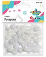 Pompony akrylowe i brokatowe mix białe 85szt.