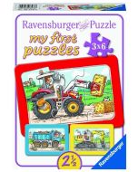 Puzzle 3x6 Traktor, koparka i ciężarówka