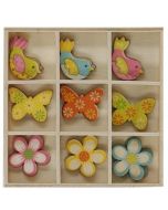 Drewniane dekoracje w pudełku mix wzorów 27szt