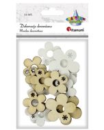 Drewniane kwiatki 23 i 30mm naturalny biały 12szt