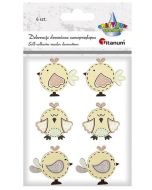 Drewniane ptaszki 42x38/36x37/42x37mm mix 6szt