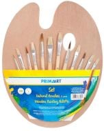 Zestaw pędzle naturalne 12szt + paletka drew. 30cm