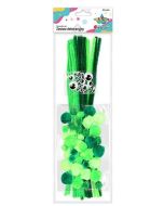 Zestaw druciki, pompony, oczka zielone 80szt