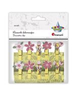 Klamerki drewniane z dekorem kwiaty mix 10szt