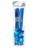 Zestaw druciki, pompony, oczka niebieski 80szt