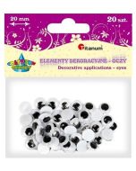 Oczy bez kleju i rzęs 20mm 20szt
