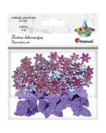 Cekiny kwiaty + naklejki mix wrzosowe 12szt