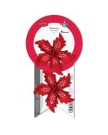 Kwiat poinsecji flokowany na druciku czerwony 2szt